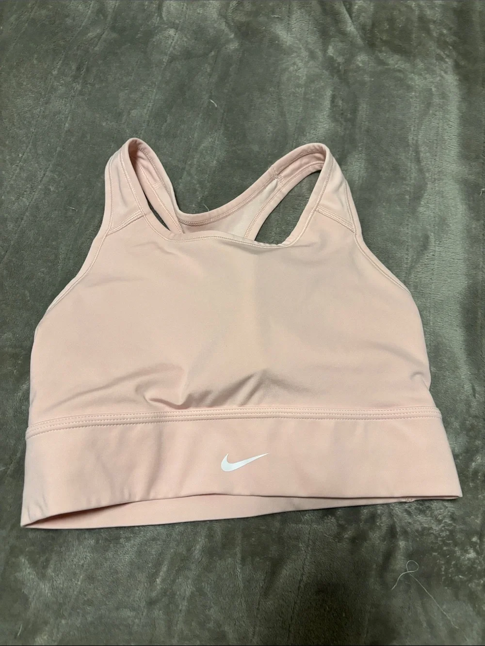 Nike Light Pink Racerback Mid-Impact Sports Bra with White Swoosh